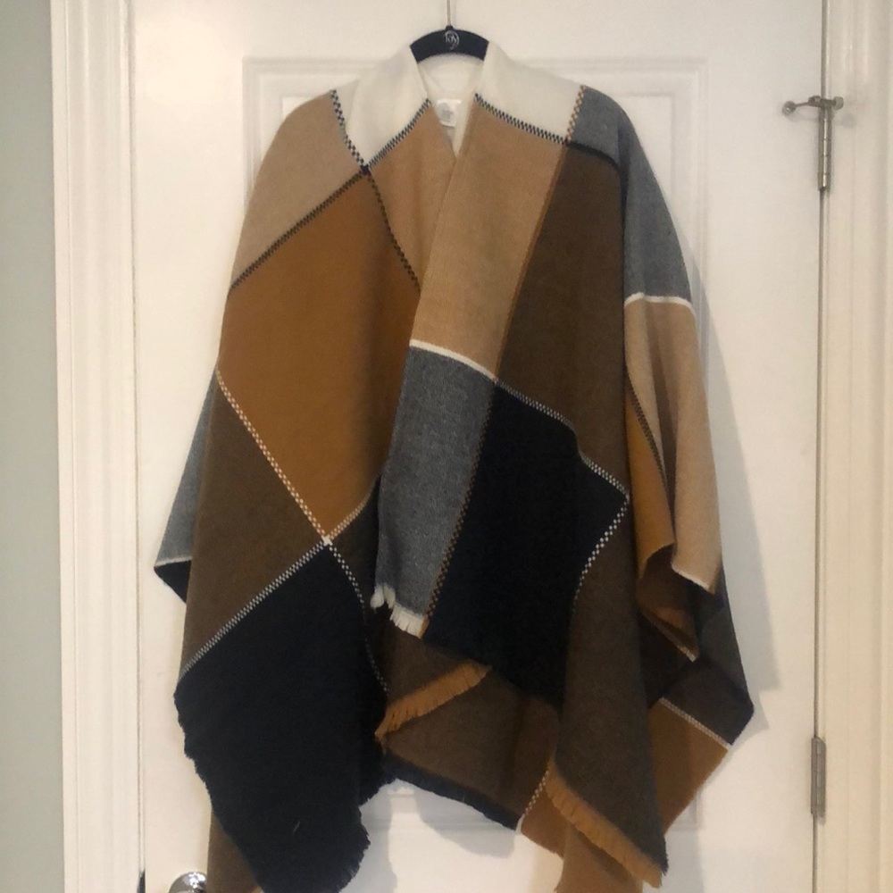 Navy camel cream wool wrap one size